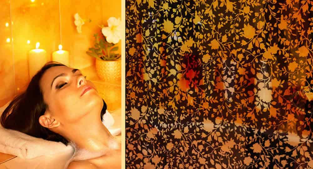 Celest Black Floral Patterned Window Film A5 sample window film image showing finish and effect