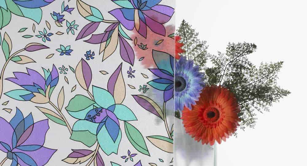 Tropic Floral Decorative Window Film A5 sample window film image showing finish and effect