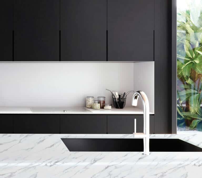 Close-up photo of Cover Styl' Gloss White Marble  Vinyl Wrap installed