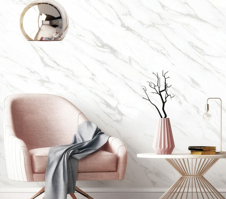 Close-up photo of Cover Styl' Mat White Marble Vinyl Wrap installed