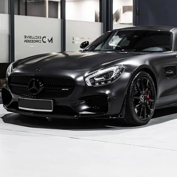 Mercedes-Benz sports car in a showroom setting after having Oracal 970-070 vinyl wrap fitted