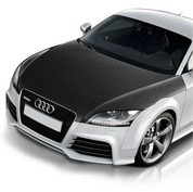 Audi car with a black carbon fibre bonnet wrap on a white background