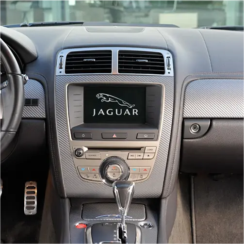 Jaguar car interior with Oracal carbon fibre wrap installed to the surround