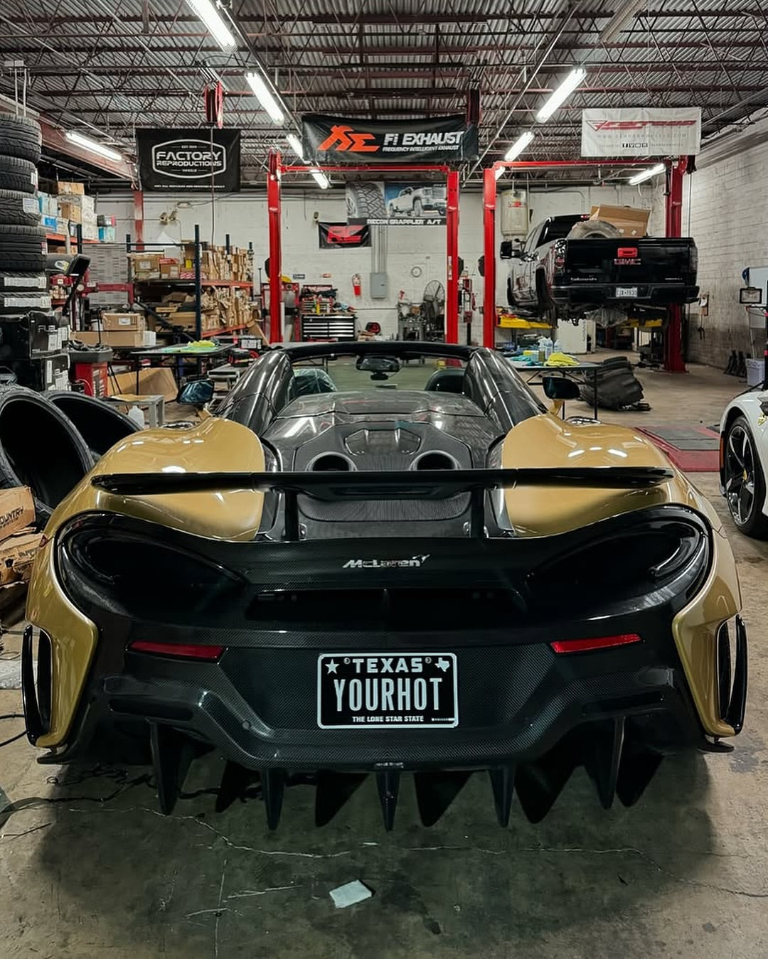 Oracal Gloss Turquoise Lavender sports car with a custom license plate in a garage 