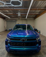 Oracal Gloss Ultramarine Violet  Chevrolet truck in a warehouse