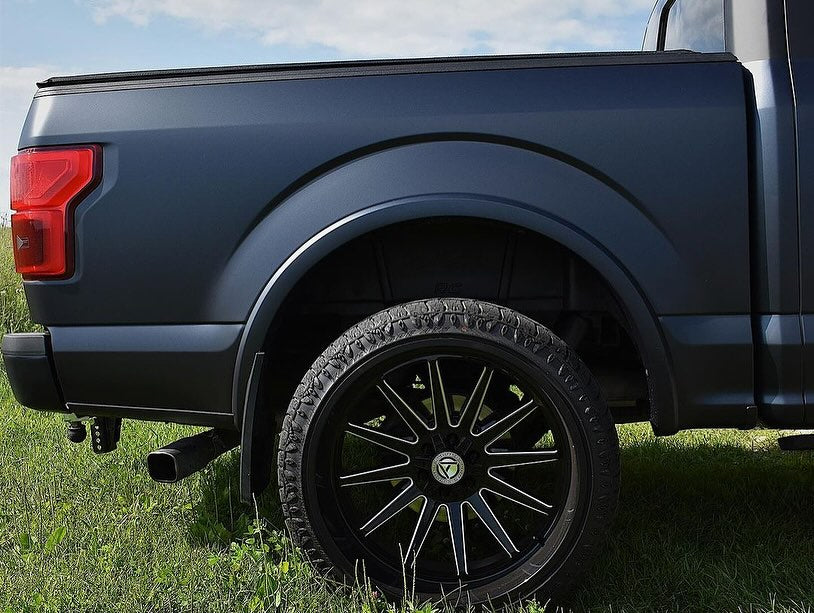 Oracal Matte Moonlight Metallic wrap installed on a Ford pickup truck with a visible brand logo