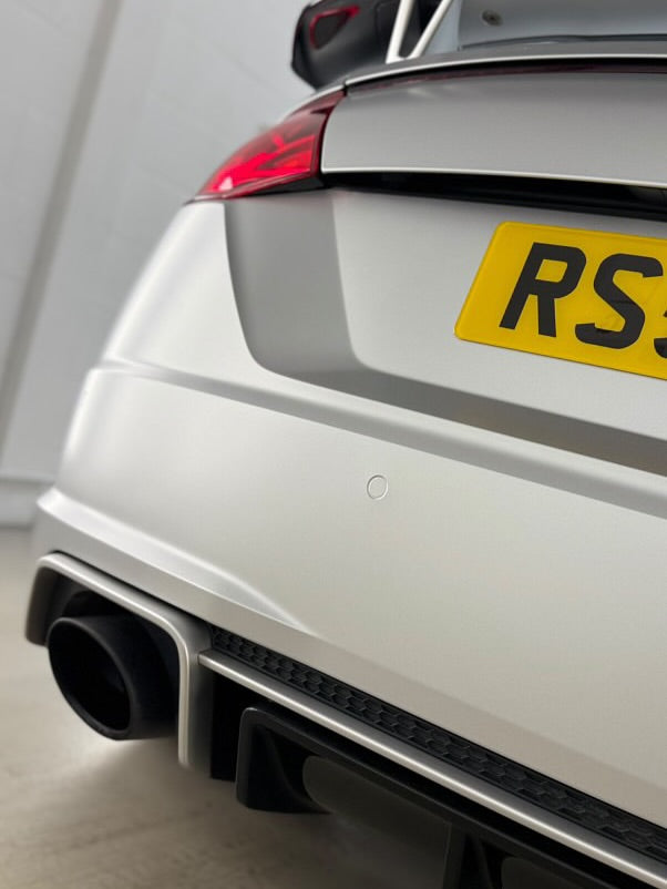 Oracal Matte Silver Grey Metallic installed on rear end