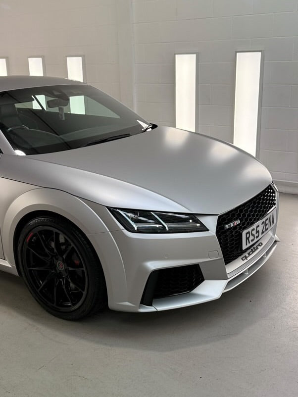 Audi close up with Oracal Matte Silver Grey Metallic installed