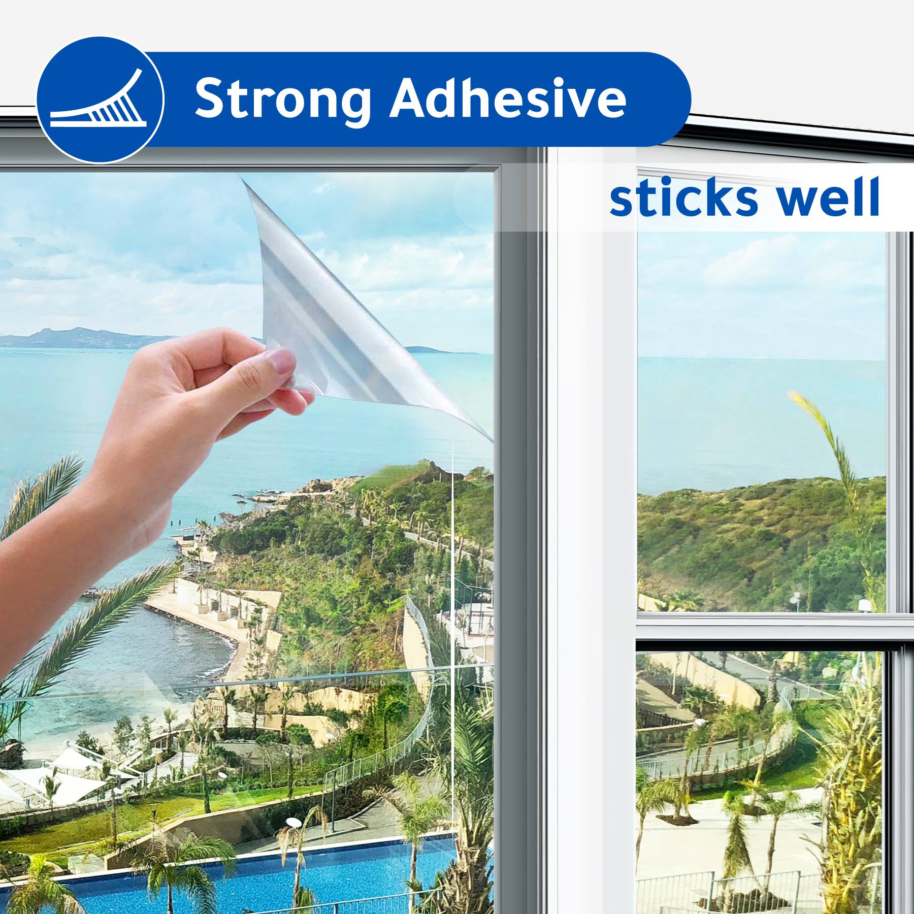 Safety window film with strong adhesive