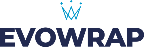 Evowrap logo with blue text and crown symbol