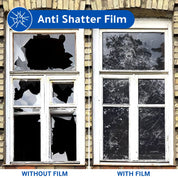 Building with and without anti shatter window film