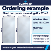 For two 42cm by 87cm panels, choose Up to 46 x 100cm, quantity 2, finished width 42cm and finished height 87cm