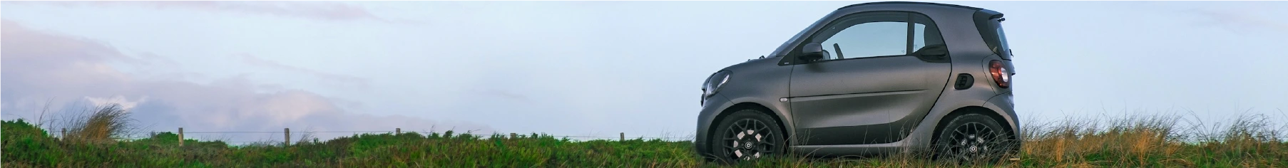 Smart car in  grassy field with Smart window tints installed