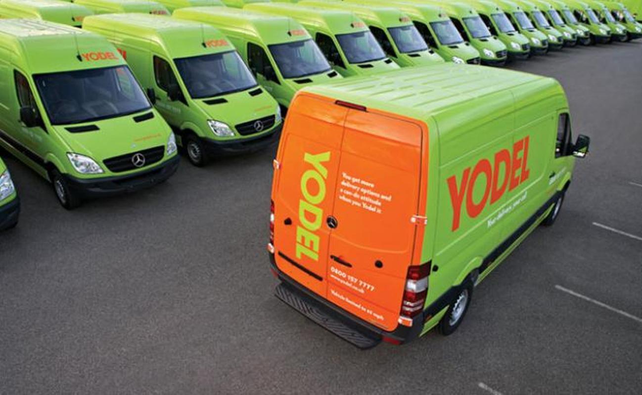 Yodel fleet all with a green and orang van signwriting design installed.