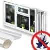 Photo of bomb blast window film on a roll and installed on a window