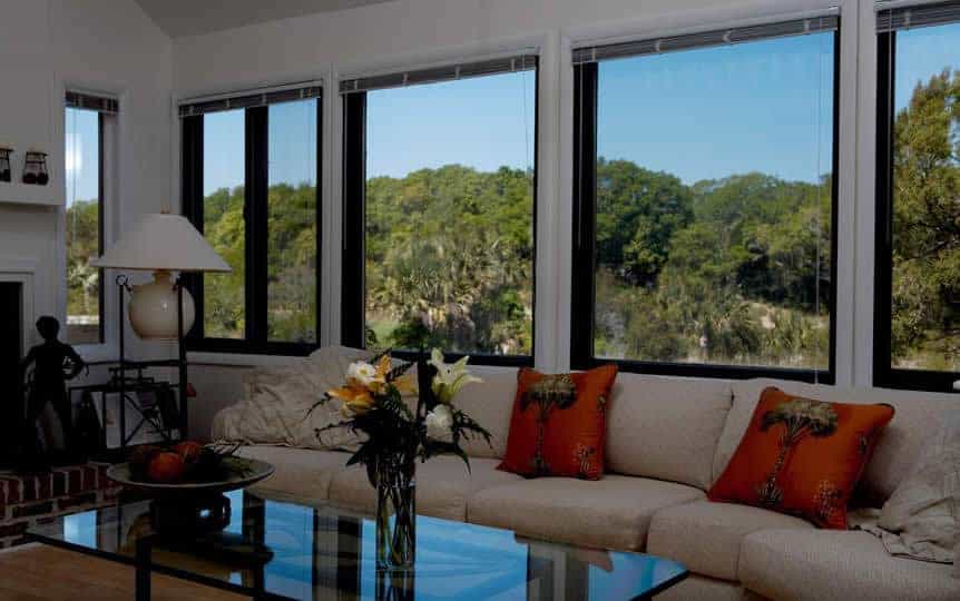 Natural medium tinted window film installed on living room window