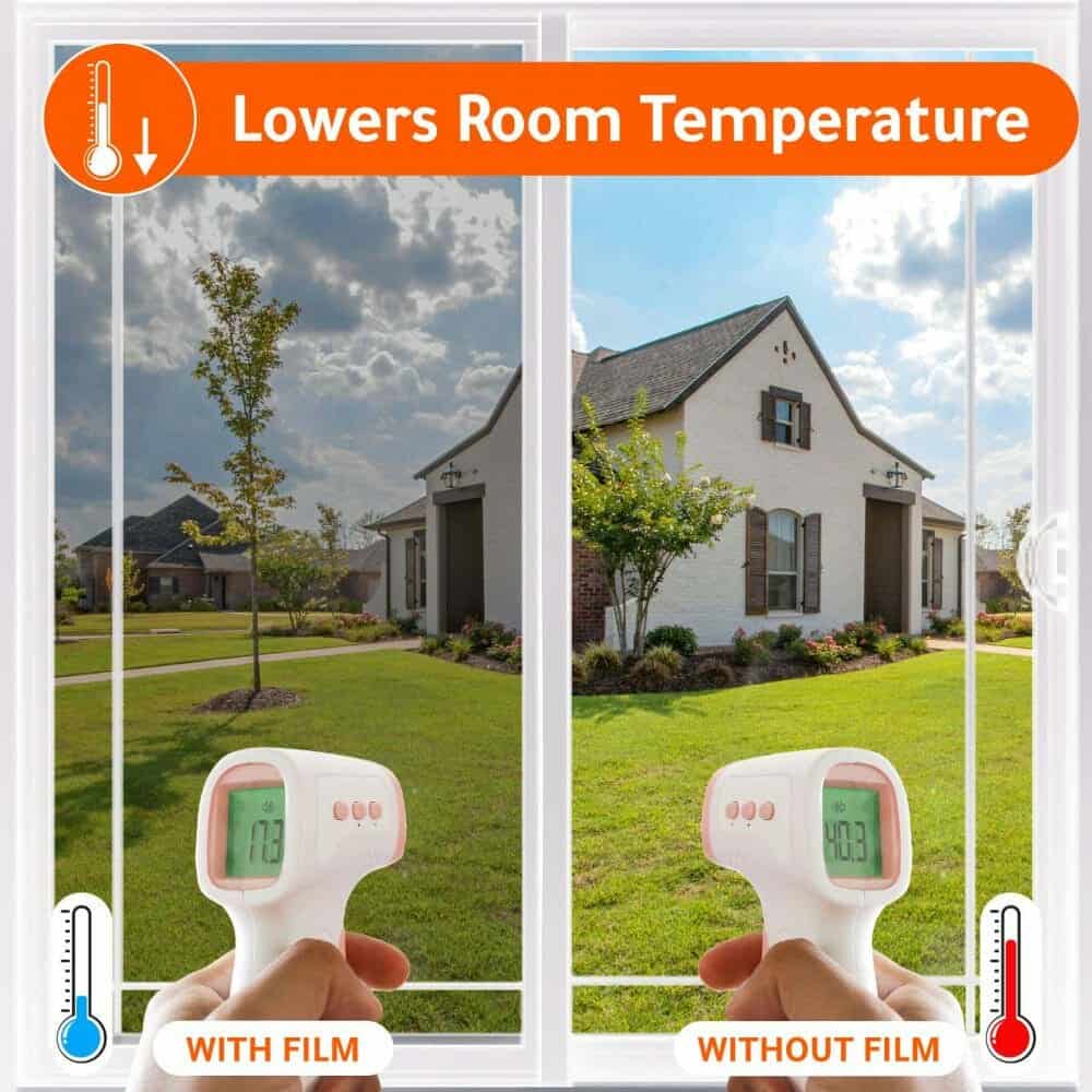 Image showing a thermometer showcasing the excellent showcasing the heat reducing window film compared to untinted