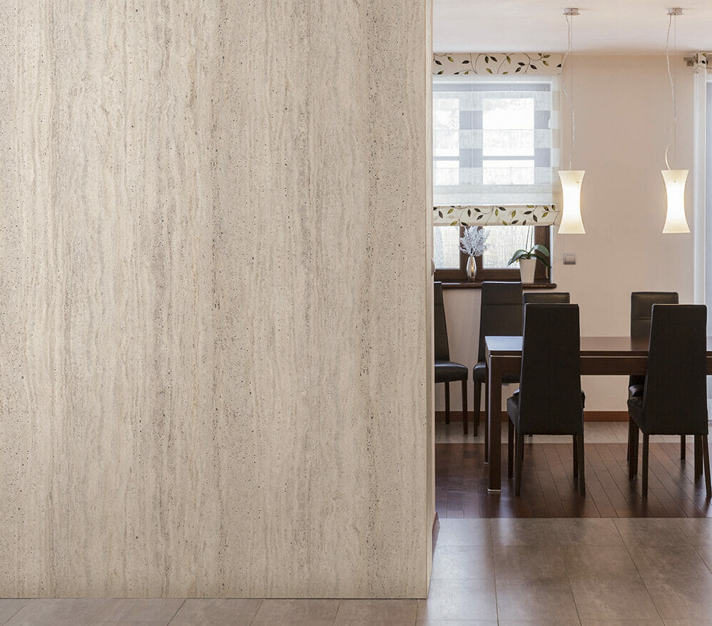 An image of Cover Styl Cream Concrete Vinyl Wrap Installed to Dining Room