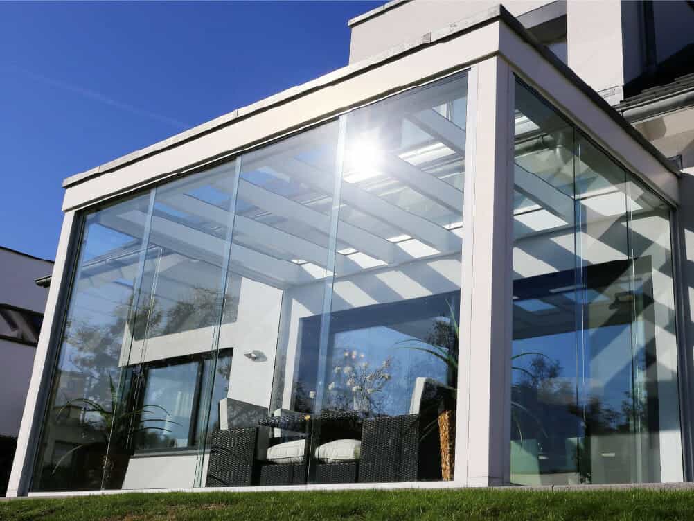 Window film installed to a large glass fronted building