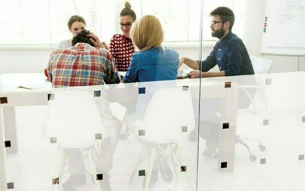 Privacy Window Film Deocrative privacy window film installed to lower part of meeting room glazing