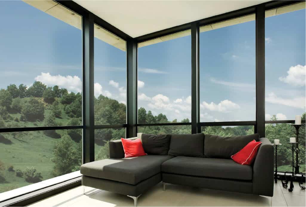 Anti Glare Window Film Glare reducing window film installed on large home windows with a view